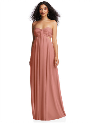 Strapless empire waist maxi dress in dusty rose with gathered sweetheart bust knot