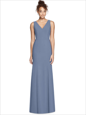 Sleeveless V-neck floor-length bridesmaid dress in periwinkle blue