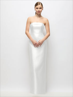 Strapless satin maxi dress with column skirt, ivory satin, front view