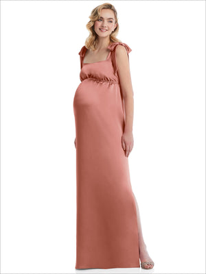 Flat tie-shoulder empire waist maternity maxi dress, dusty rose