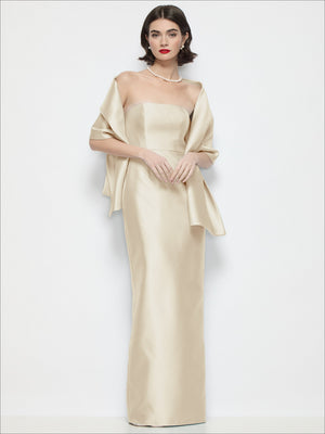Ivory satin wrap stole, off-shoulder drape with long flowing tie ends