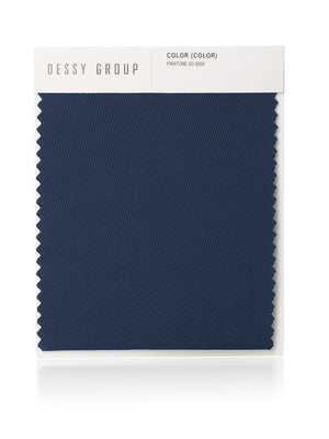 Jersey fabric color swatch in dark navy blue with zigzag edges, folded corner label