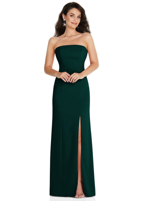 Evergreen strapless maxi dress with front slit