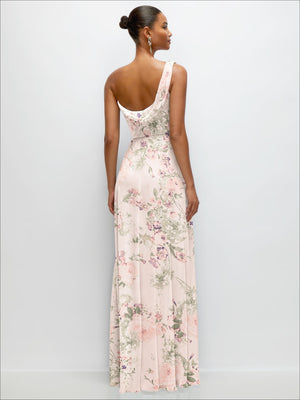 Chiffon One-Shoulder Maxi Dress with Draped Cowl Neckline
