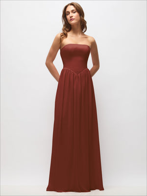 Strapless Basque Drop Waist Chiffon Maxi Dress with Shirred Skirt
