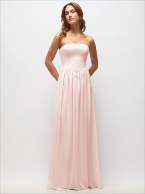 Strapless Basque Drop Waist Chiffon Maxi Dress with Shirred Skirt