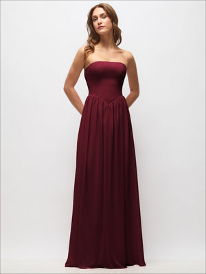 Strapless Basque Drop Waist Chiffon Maxi Dress with Shirred Skirt