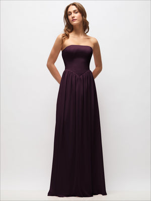 Strapless Basque Drop Waist Chiffon Maxi Dress with Shirred Skirt