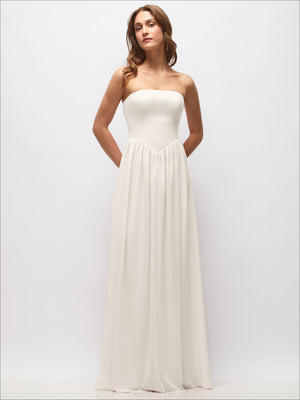 Strapless Basque Drop Waist Chiffon Maxi Dress with Shirred Skirt