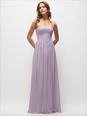 Strapless Basque Drop Waist Chiffon Maxi Dress with Shirred Skirt