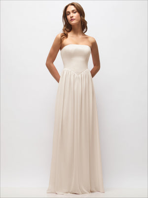 Strapless Basque Drop Waist Chiffon Maxi Dress with Shirred Skirt