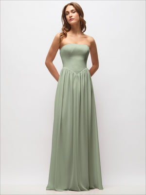 Strapless Basque Drop Waist Chiffon Maxi Dress with Shirred Skirt
