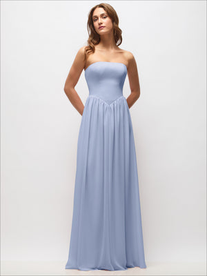 Strapless Basque Drop Waist Chiffon Maxi Dress with Shirred Skirt