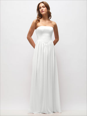 Strapless Basque Drop Waist Chiffon Maxi Dress with Shirred Skirt