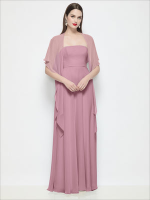 Dusty rose chiffon flounce cape with airy short sleeves and draped front overlay