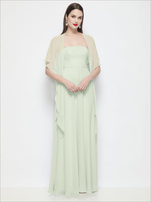 Chiffon flounce cape, mint green chiffon drape with flutter sleeves, front view