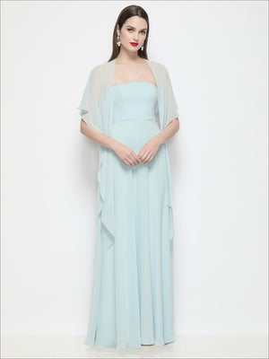 Chiffon flounce cape in light aqua, short sheer wrap with draped overlay over dress