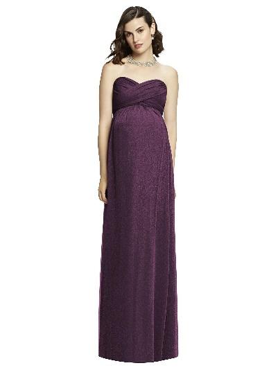 deep purple shimmer strapless long maternity bridesmaid dress