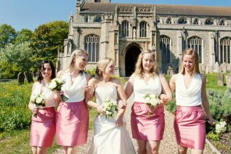 Sam Clayton photography bride with bridesmaids outside church