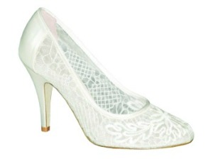 Belle by Harriet Wilde available from www.perditasweddingshoes.co.uk/ high heeled white lace wedding shoe