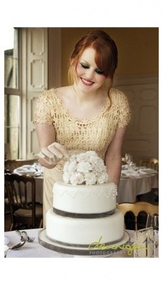 Love these colours redhead bride in cream lace vintage wedding gown