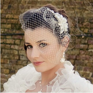 Birdcage veil by Chez Bec Bride with birdcage veil and updo