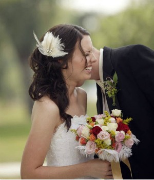 bride with feather bouquet bride with feather wedding bouquet