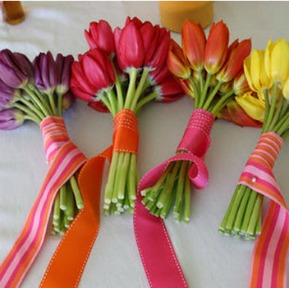 tulips via Project Wedding purple, red and yellow tulips bouquets