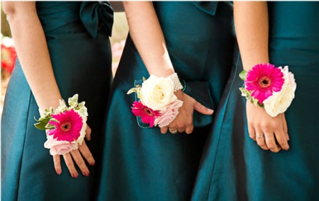 pink gerbera wrist corsages