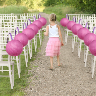 Via Project Wedding pink lanterns decorating wedding aisle