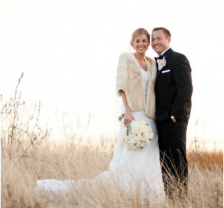 Style Me Pretty Bride and groom in winter scene
