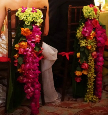 Via Pinterest photo by Donna Newman Colourful wedding chairback