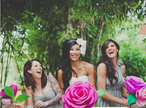 Giant paper flowers bridesmaids with giant paper flowers