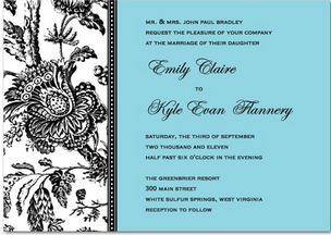via Wedding Paper Divas blue and black wedding invitation card