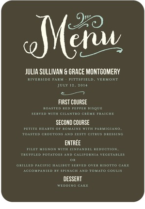 Wedding day menu card