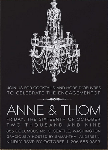Chandelier wedding engagement invitation design