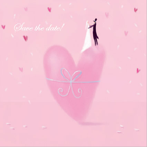 via Silverstamp Pink heart design save the date card