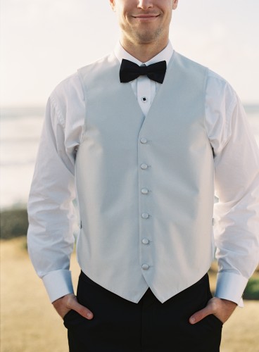 Bryce Covey photography - Dessy bridegroom in grey waistcoat with black tie