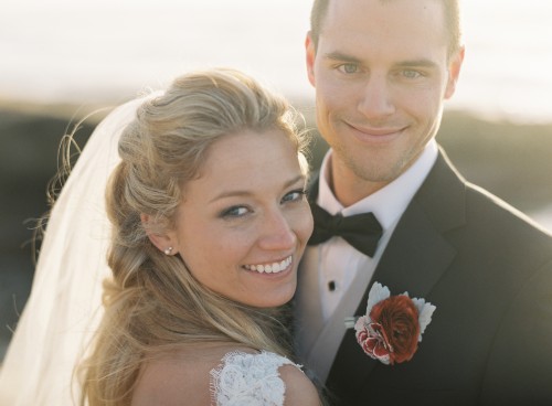 Bryce Covey photography - Dessy bride in traditional wedding dress with veil and bridegroom