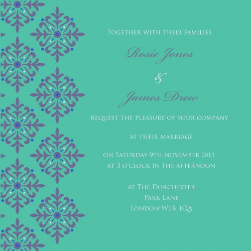 Green and blue wedding inv