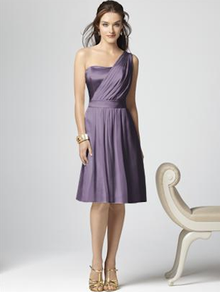 Dessy one shoulder bridesmaid dress in lavender