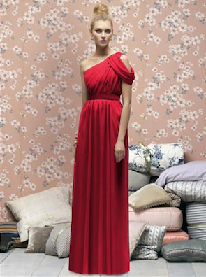 Lela Rose LX160 red one shoulder bridesmaid dress long