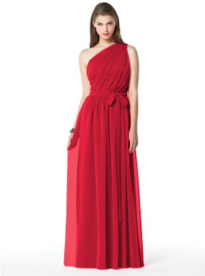 one shoulder long red bridesmaid dress