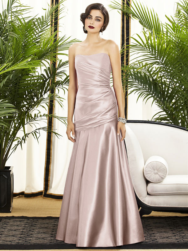 Drop waist strapless satin gown