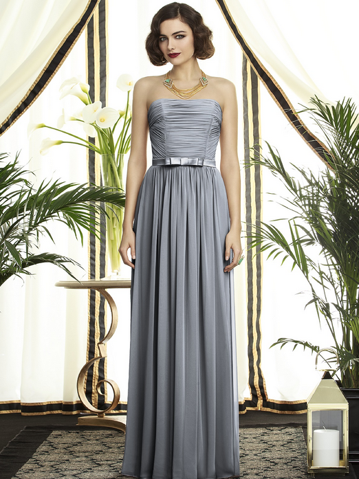 Dessy strapless silver bridesmaid dress