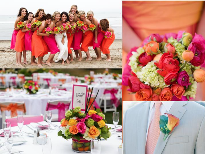 Bright pink and orange wedding theme