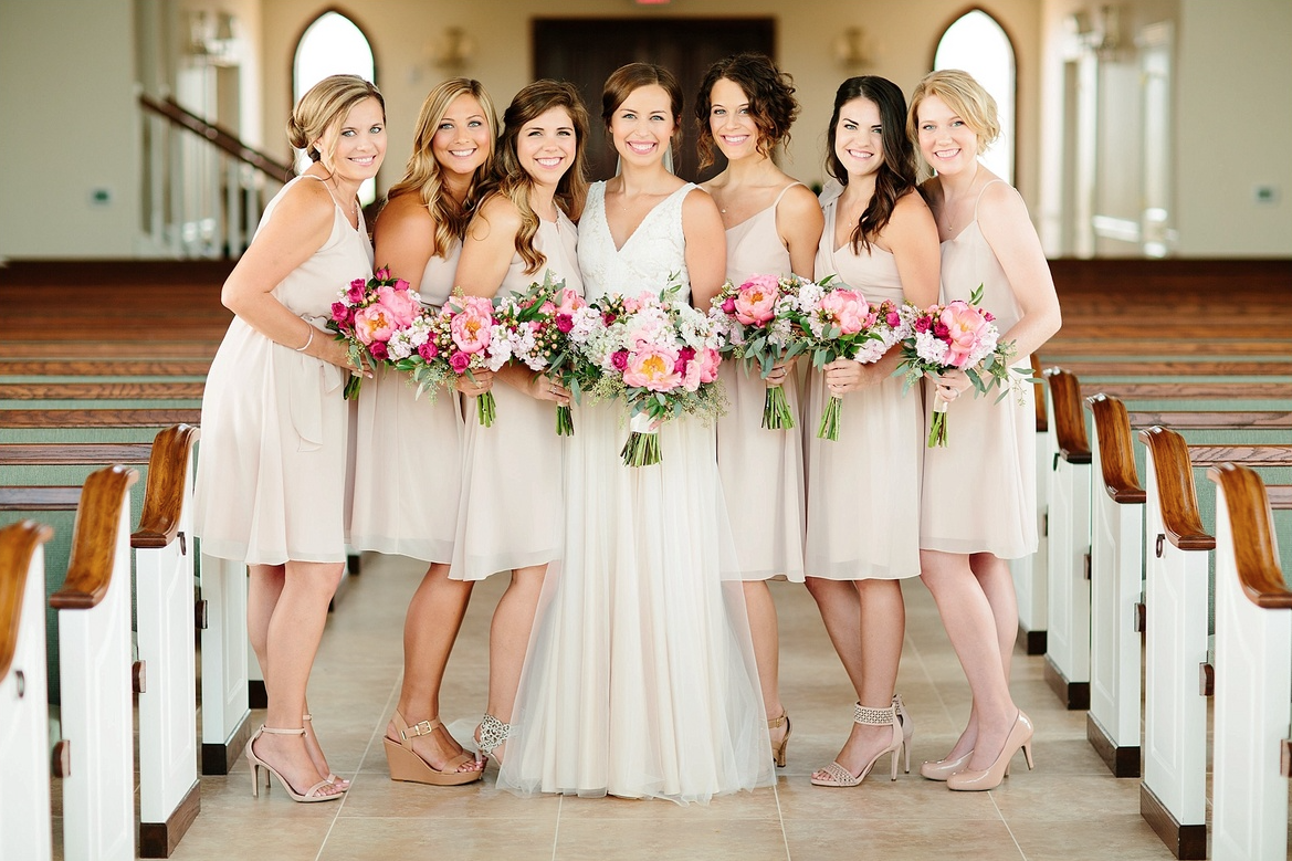 Cameo coloured bridesmaid dress