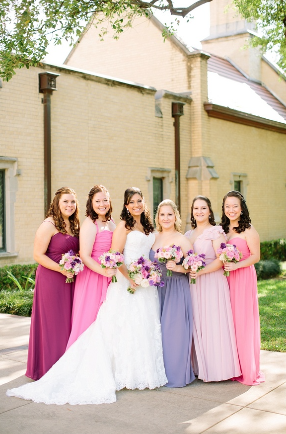 Pink and purple bridesmaids dresses