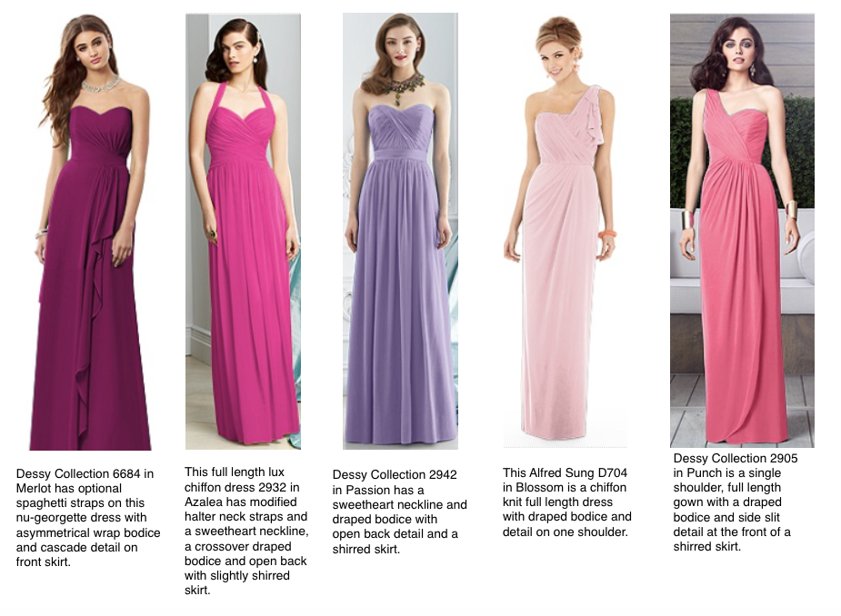 Mismatched Pink and Purple Bridesmaids dresses from Dessy.com