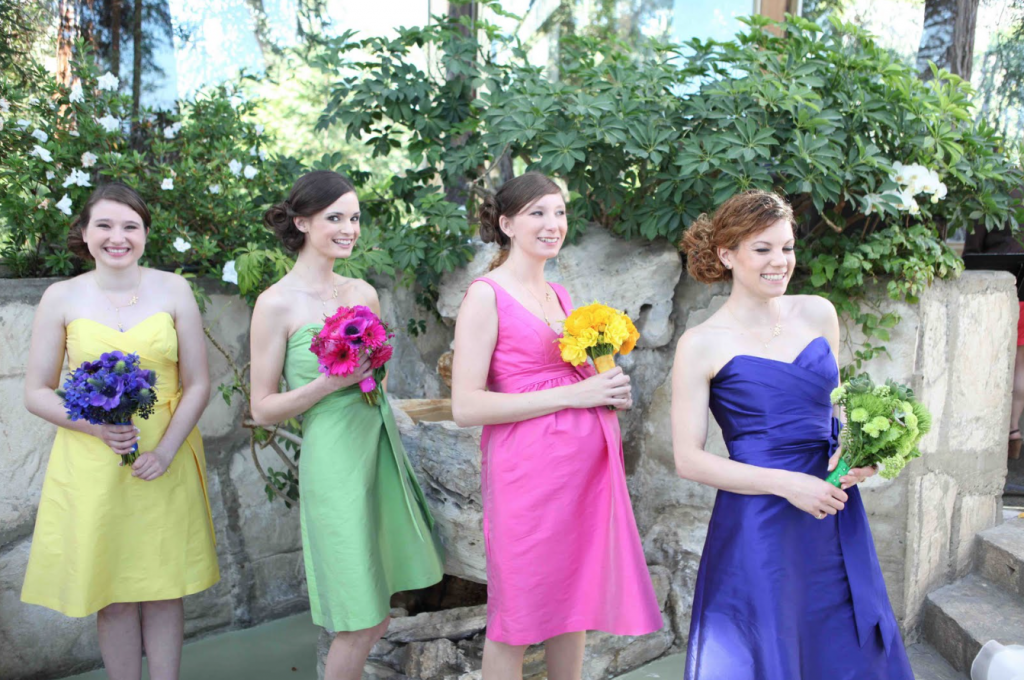 multicoloured bridesmaid dresses